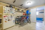 Lower level storage with 5 Adult Bikes